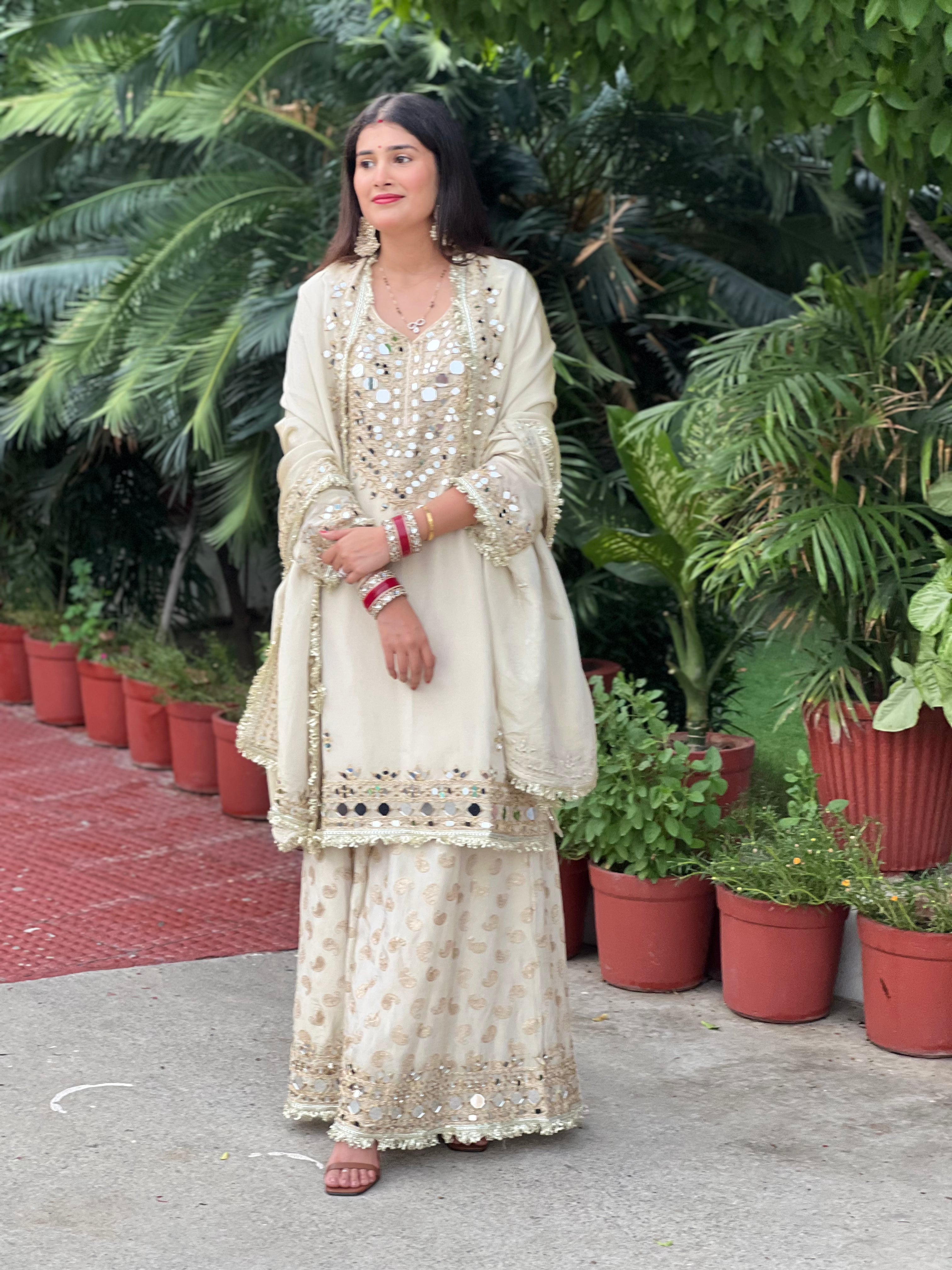 Ivory Mirror work sharara set