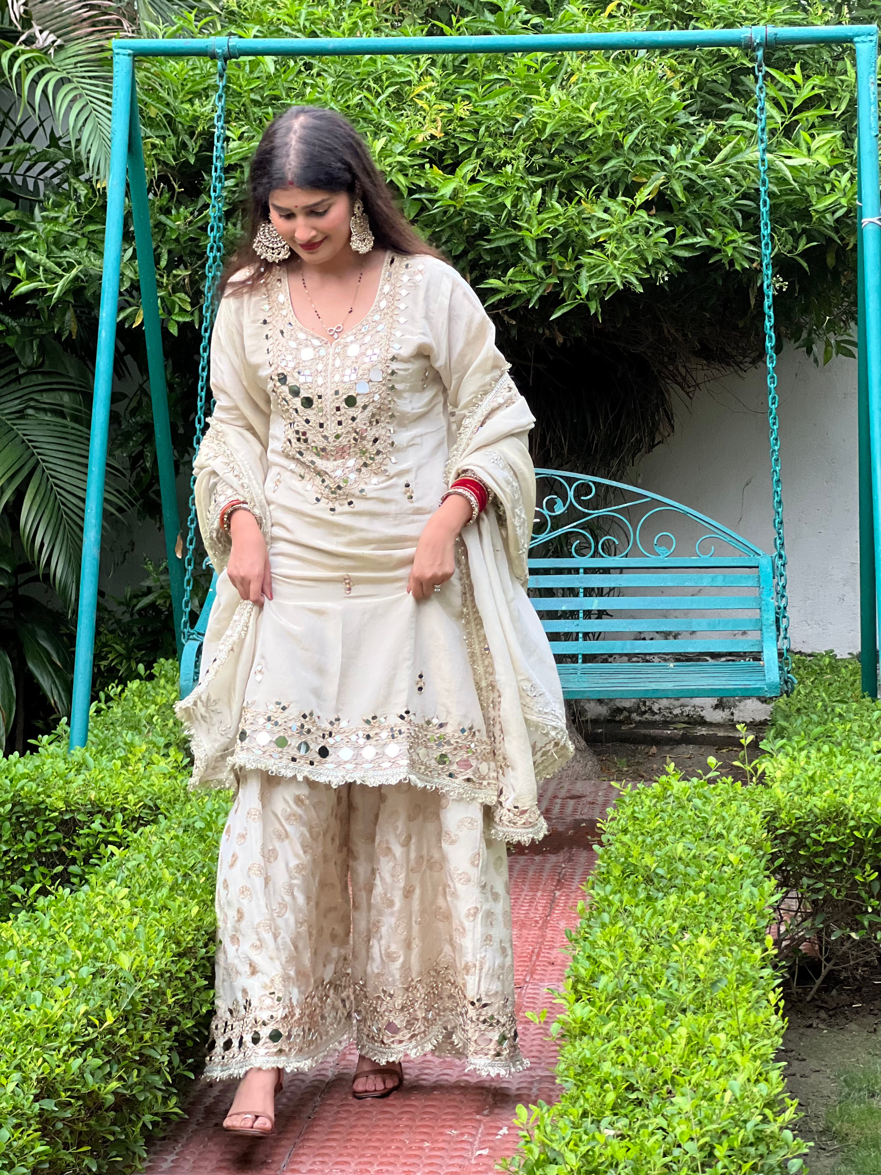 Ivory Mirror work sharara set