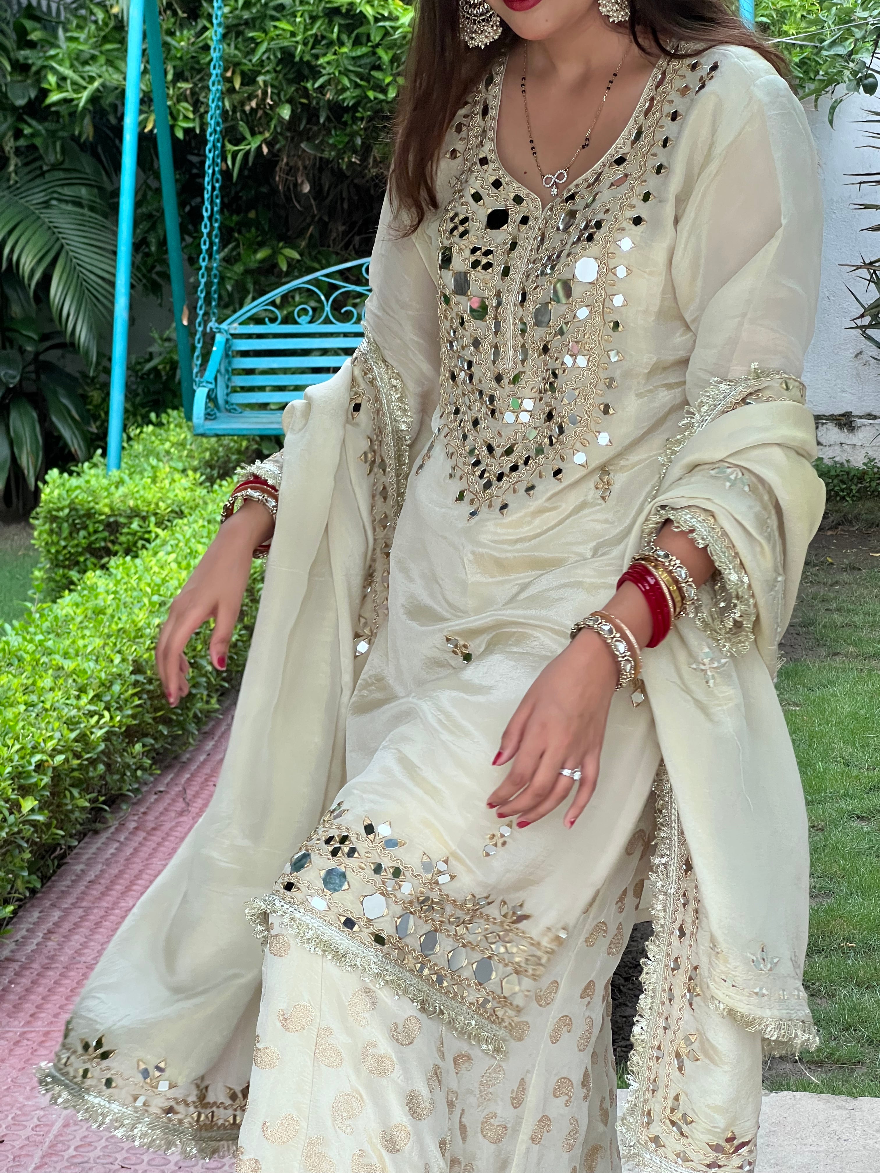 Ivory Mirror work sharara set